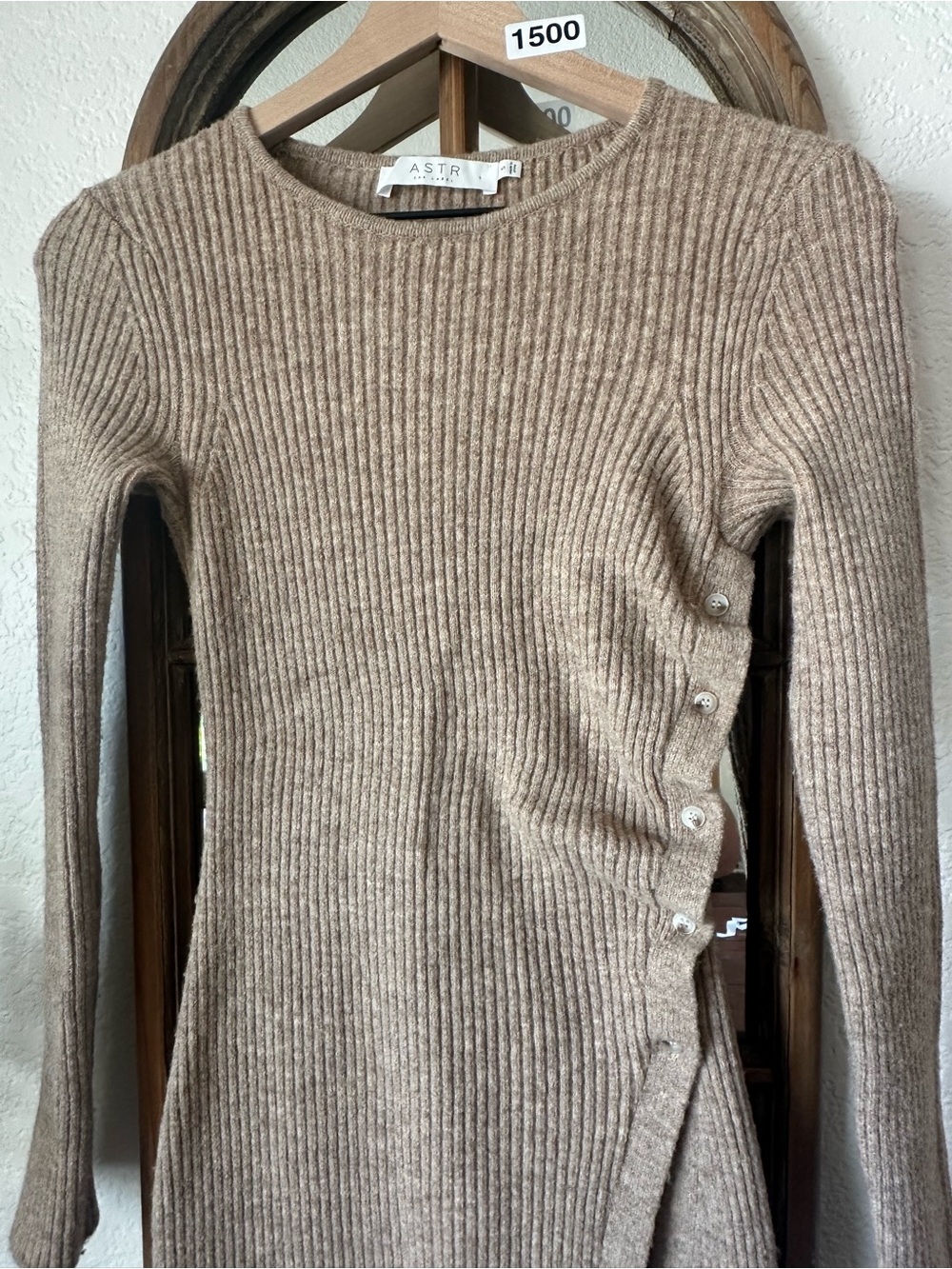 ASTR The Label Tan Rib Knit Side Button Slit Midi Sweater Dress Size Small - Picture 3 of 10